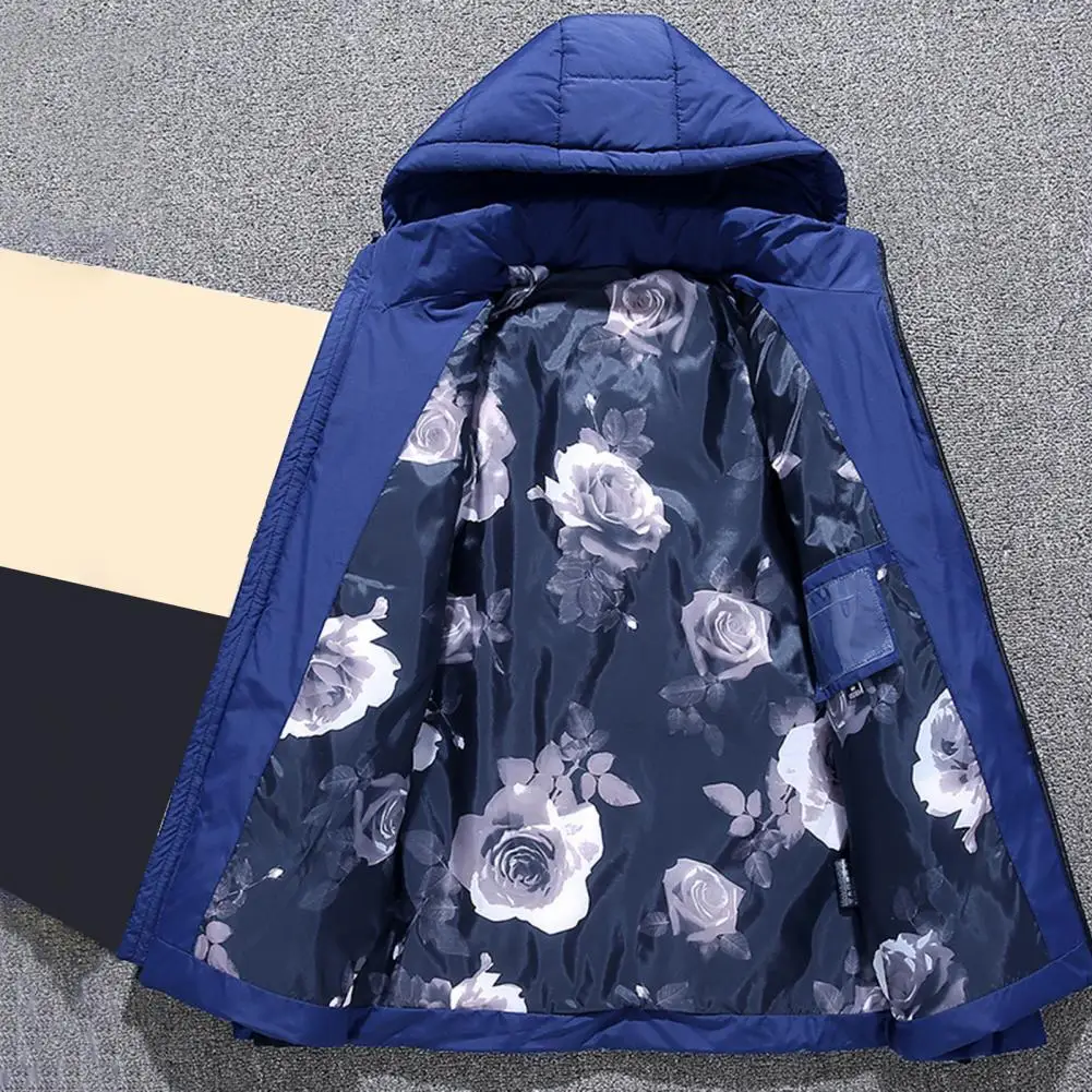 HOT SALES Winter Men Jacket Cotton Padded Anti-static Lining Zipper Placket Patch Coldproof Fluffy Filling Hooded Coat