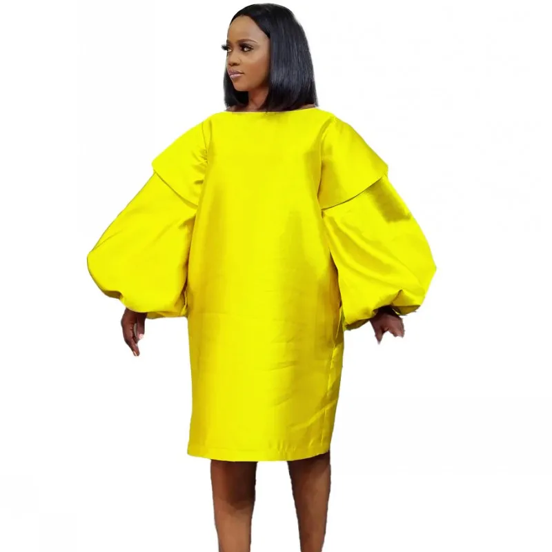 

Женское прямое платье с рукавами-фонариками и круглым вырезом; Одежда до колена; Сезон весна-осень; Новинка; Однотонная модная уличная одежд...