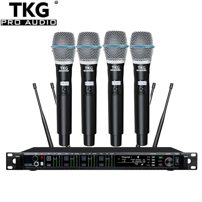 Фото TKG AD4Q 512-937 МГц uhf Беспроводная сценическая звуковая аудиогарнитура петличная беспроводная 4-канальная беспроводная микрофонная система №3