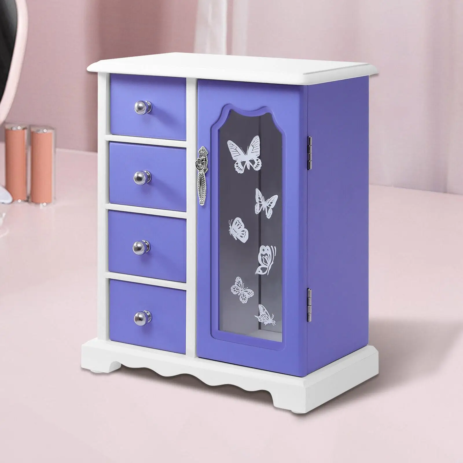 

Фотообои с 4 ящиками, ювелирный шкаф, встроенное подвесное ожерелье, карусель и зеркало