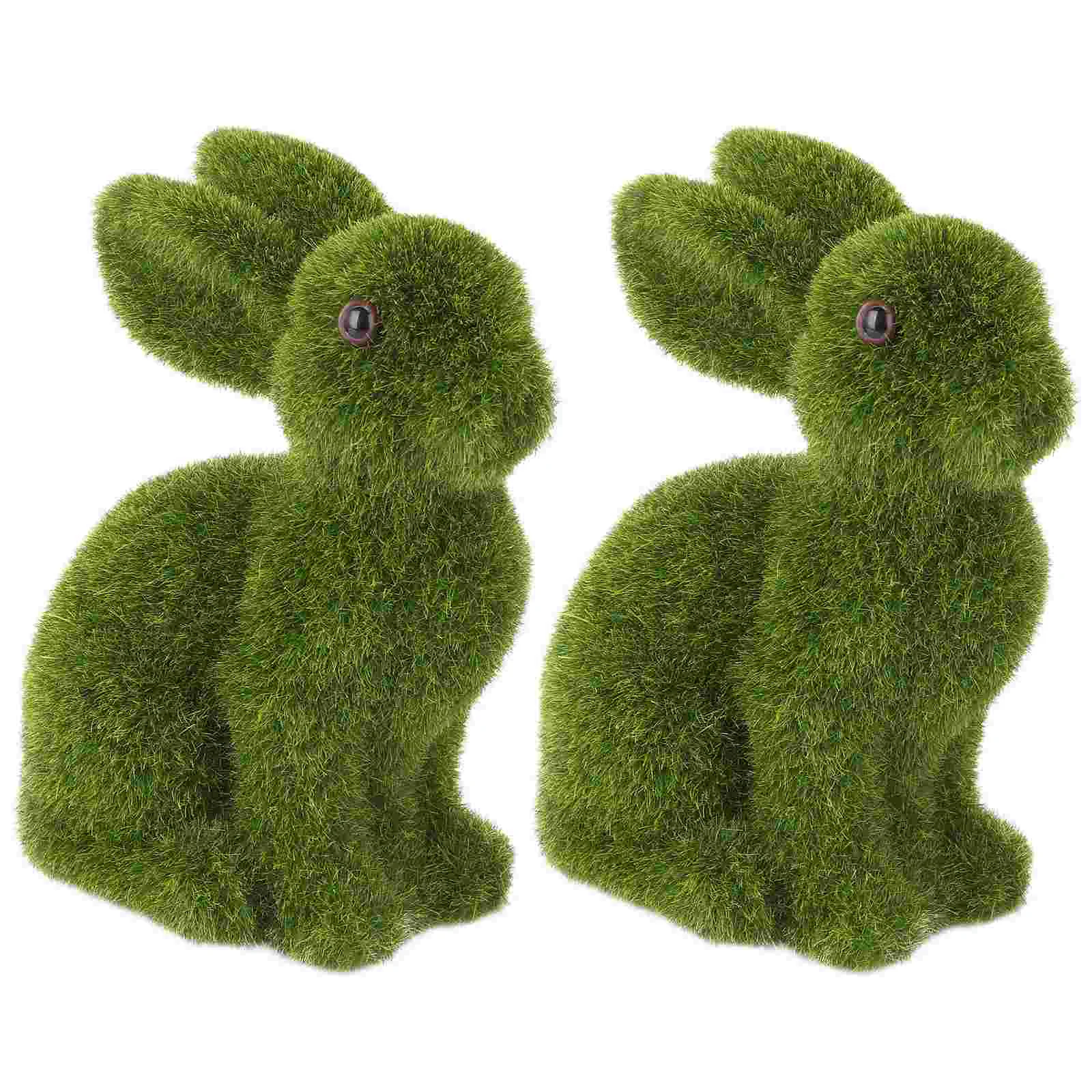 

Moss Rabbit Bunny Easter Animal Decor Figurines Sculpture Flocked Holiday Table Fake Faux Sculptures Green Centerpieces