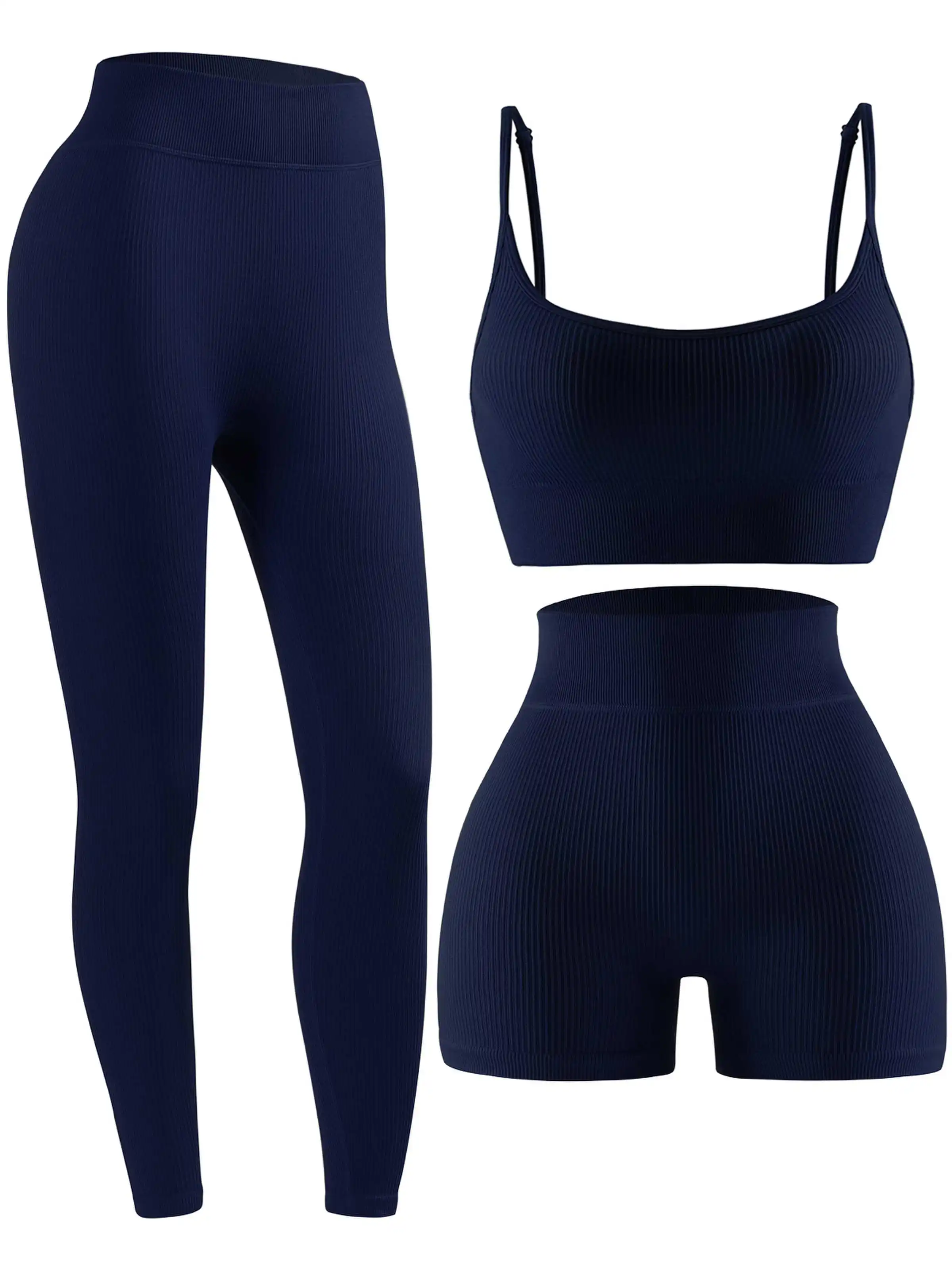 Ribbed Suit Seamless Women Sports Set Yoga Workout Clothes Women Outfits Fitness Wear High Waist Leggings Set Yoga Sportswear