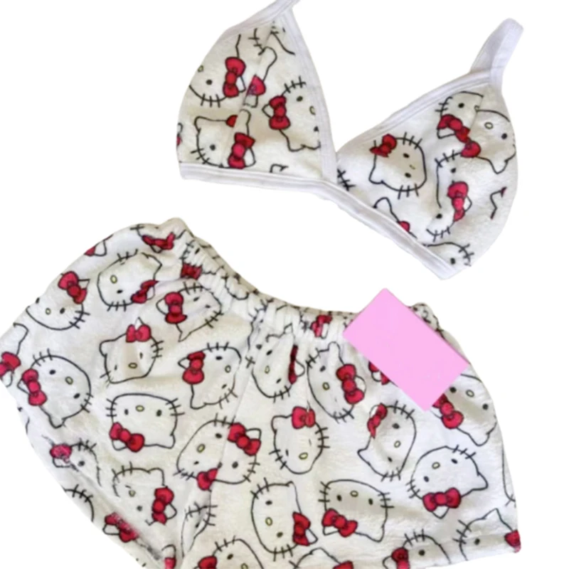 Женский пижамный комплект Hello Kitty из 2 предметов Kawaii Kuromi одежда для сна короткие