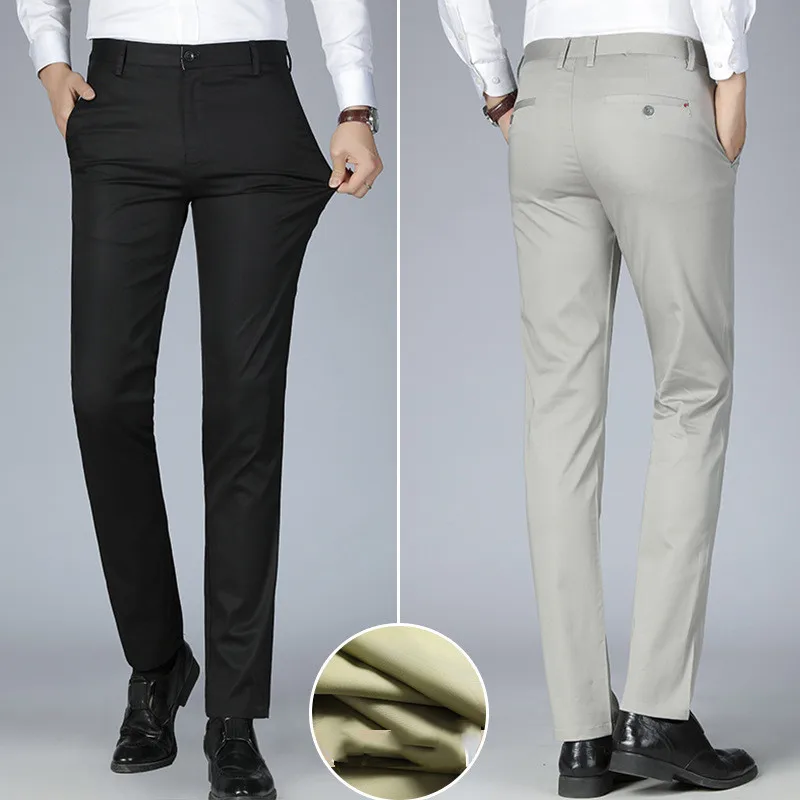 

Брюки мужские длинные прямые, повседневные деловые штаны, мягкие брендовые, классические, черные, серые, большие размеры 29-40