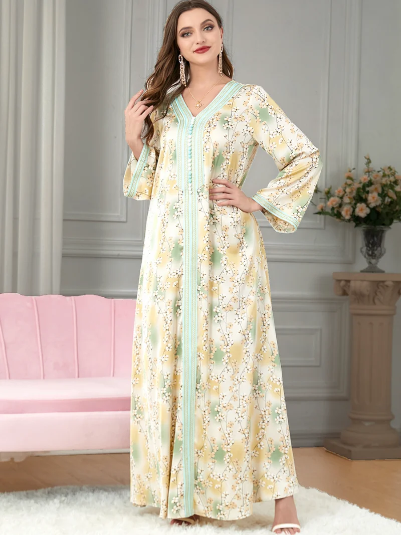 Autumn Morocco Dress Muslim Women Abaya India Floral Print Abayas Dubai Turkey Party Dresses Kaftan Robe Longue Vestidos Largos