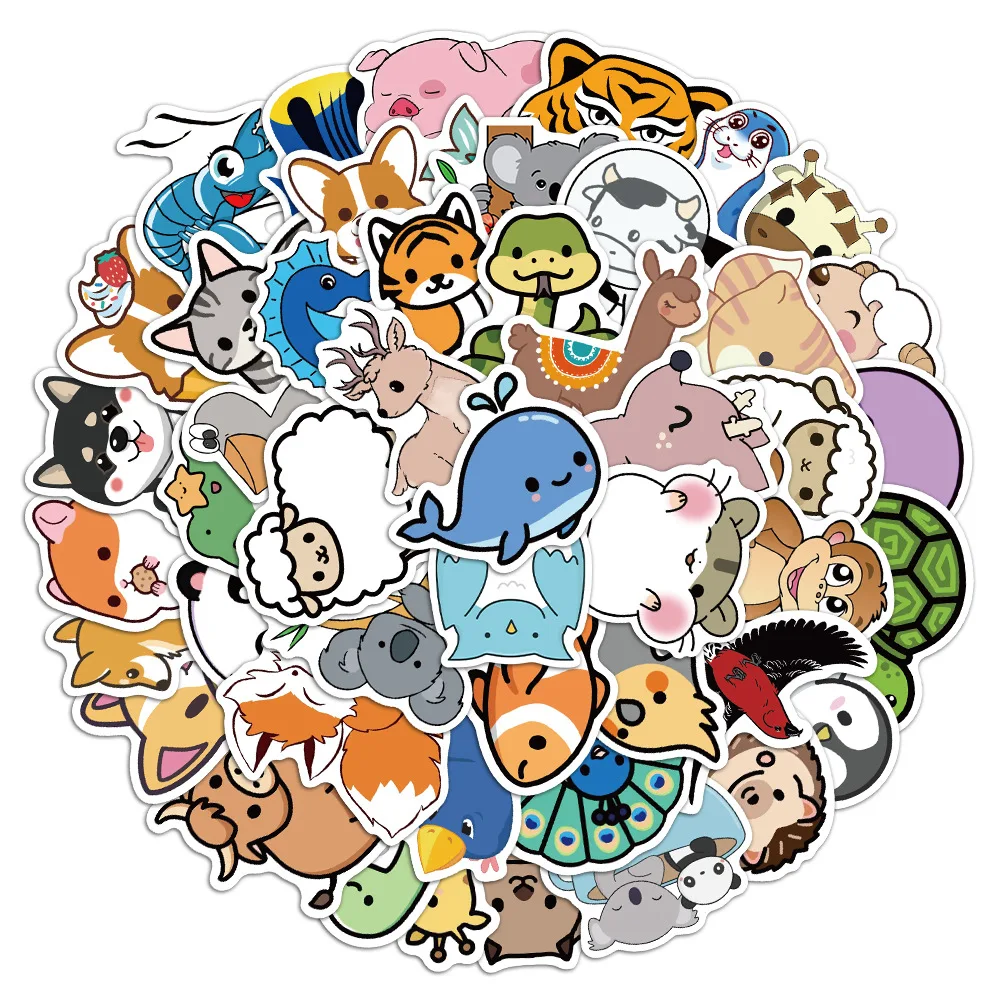 

50pcs Cute Little Animal Sticker Trolley Case Notebook Guitar Skateboard Sticker Toys for Girls Kawayi Sticker Pack Laptop Skin