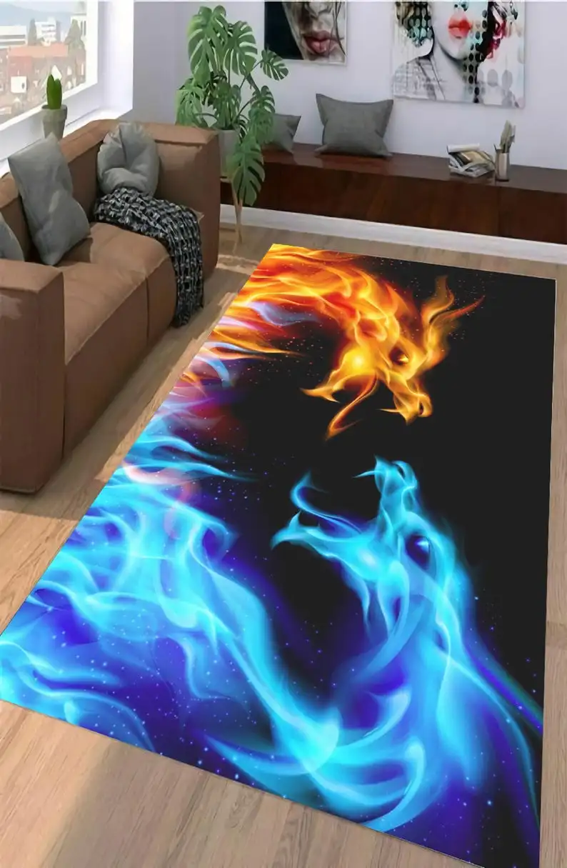 

Vintage Fire Dragon Doormat,Modern Mat Flying Dragon Rugs,Housewarming gift Welcome Mat,Fantasy Family Anti-Skid Floor Mat