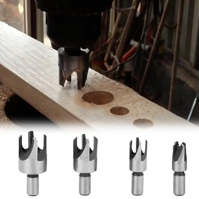 

4pcs Wood Plug Cutter Drill Bit Set Straight and Tapered Taper Cutting Tool Cork Drill Bit Knife 6mm 10mm 13mm 16mm Woodworking