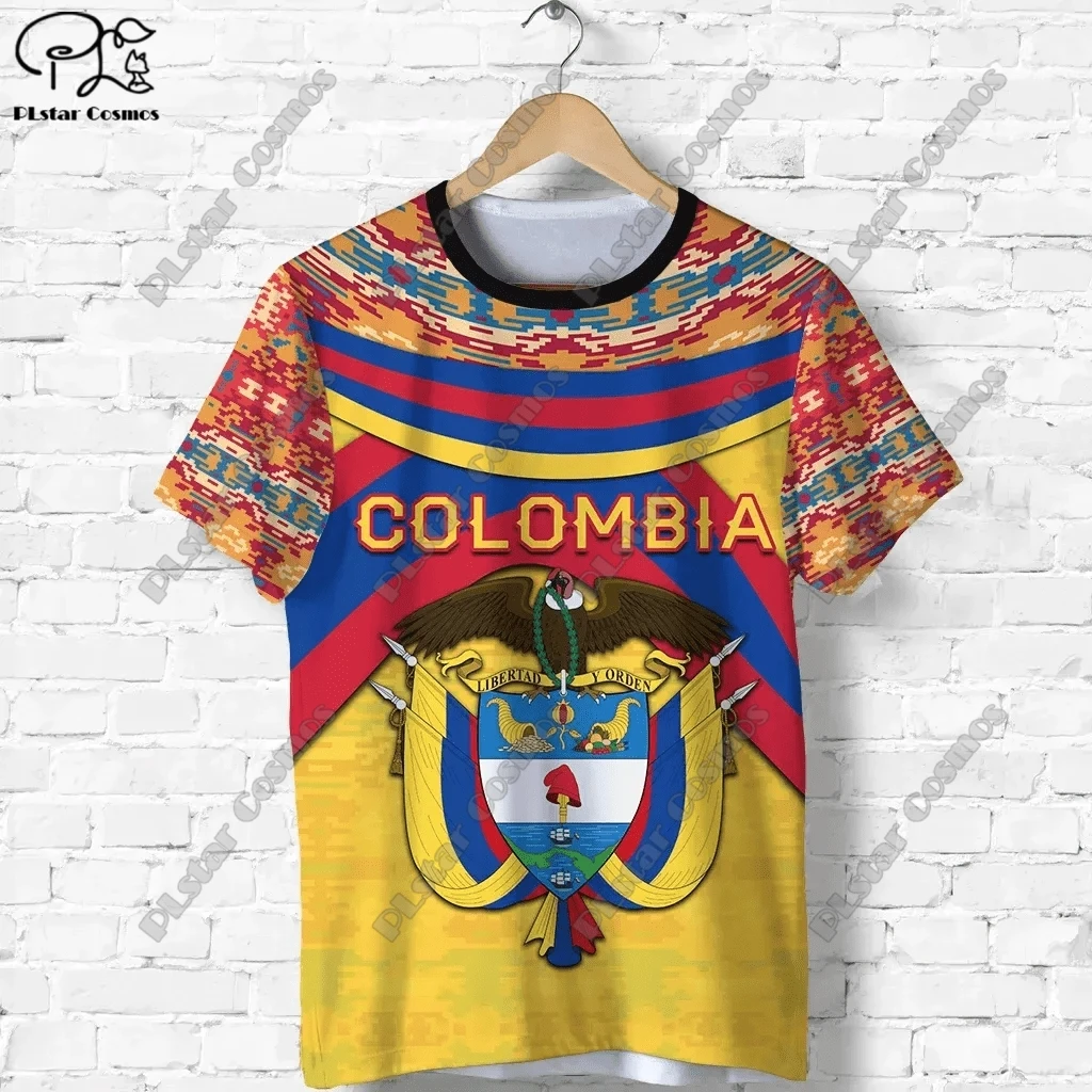 

3D Printing Custom Name Colombia Flag Tribal Vintage Tattoo Harajuku Summer Vintage Casual T Shirt Short Sleeve T Shirt 3