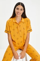 mustard floral viscose woven pajamas set