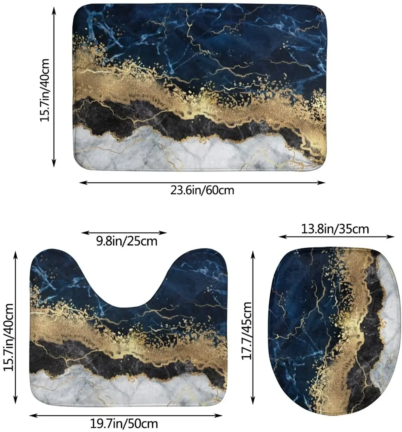 Коврик для ванной комнаты Коврики Темно-синий Мрамор Золотой Абстрактные наборы