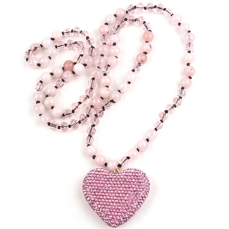 

Модное богемное Ювелирное Украшение MD 8 мм, длинное ожерелье с подвеской в виде сердца из камня/стекла с узелком для женщин