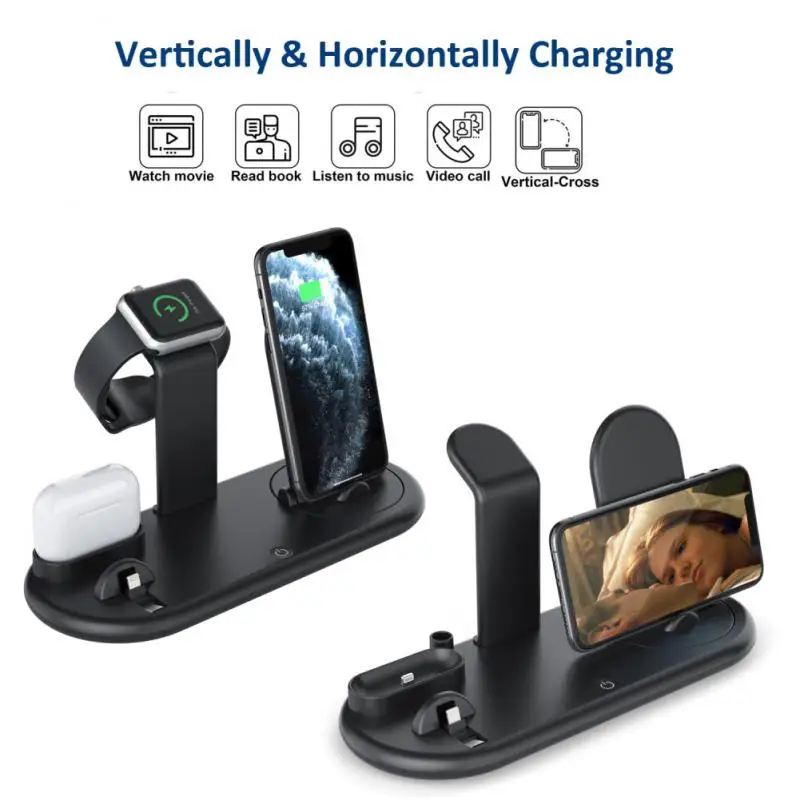 

UD20 6in1 Wireless Charger Stand For IPhone 13 12 11 Apple Watch Quick Charging Wireless Charger Dock Station For Earphone