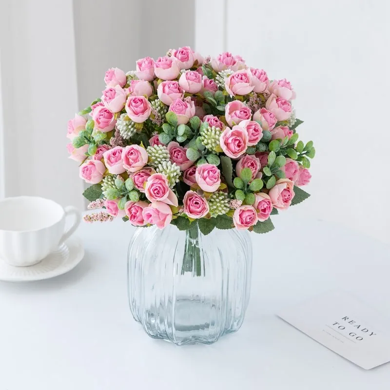 

Autumn Fake Silk Roses Bouquet Christmas Decorations Vase for Home Wedding Garden Arch Scrapbooking Cheap Artificial Flowers