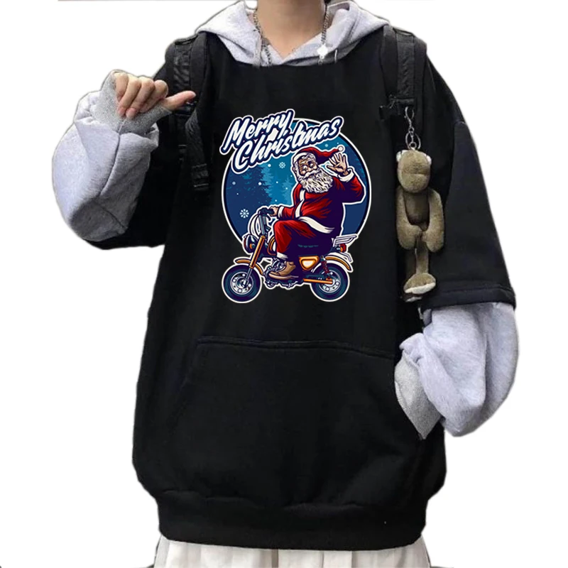 

Santa Claus Bikers Heading Sweatshirt Spring Tops Jumper Classic Crewneck Merry Christmas Graphic Warm Fleece Harajuku Hoodies