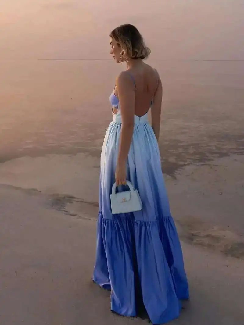 Женское миди с открытой спиной BabYoung элегантное платье макси без рукавов