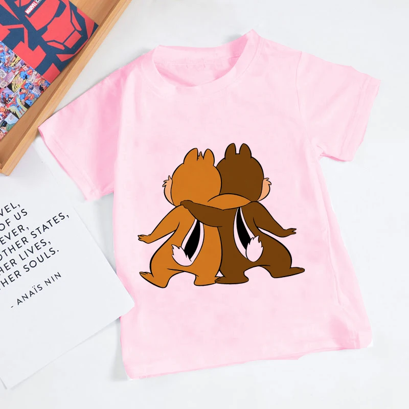 Kids Tshirt Summer Fashion Children Short Sleeve PinkT Shirt Tops Promoted To Big Sister Chip 'n' Dale Print Clothes |