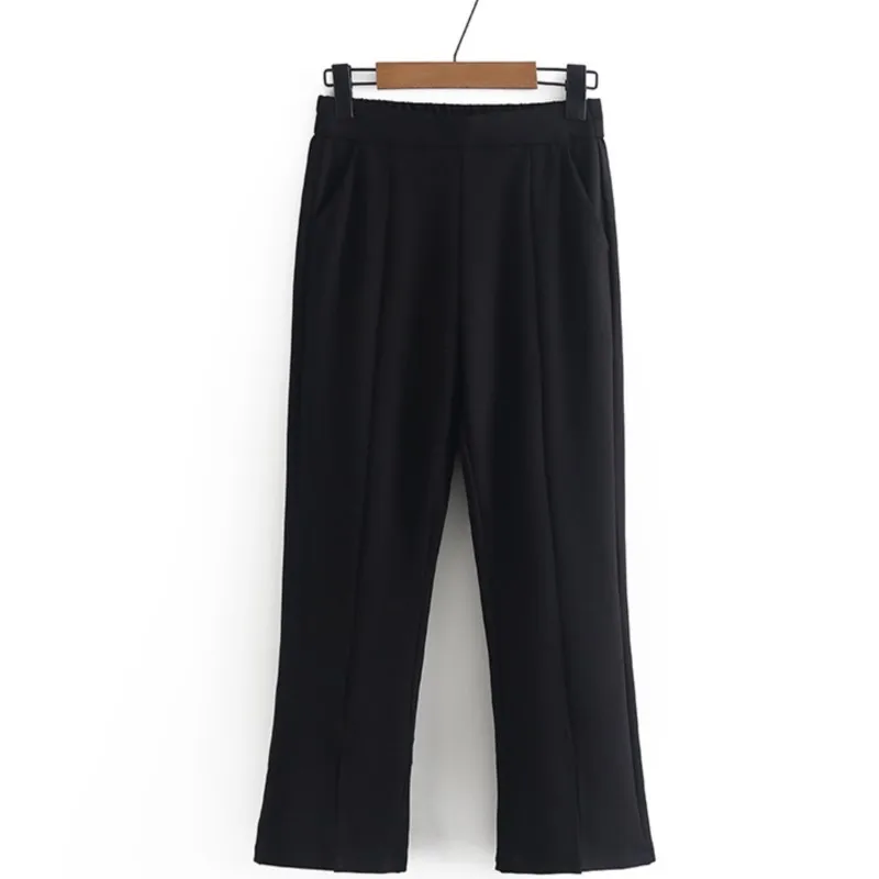 

4XL Plus Size Flare Pants Women 2023 Spring Black Slim Stretch Before Leg Opening Slit Bell-Bottoms Oversize Curve Clothes