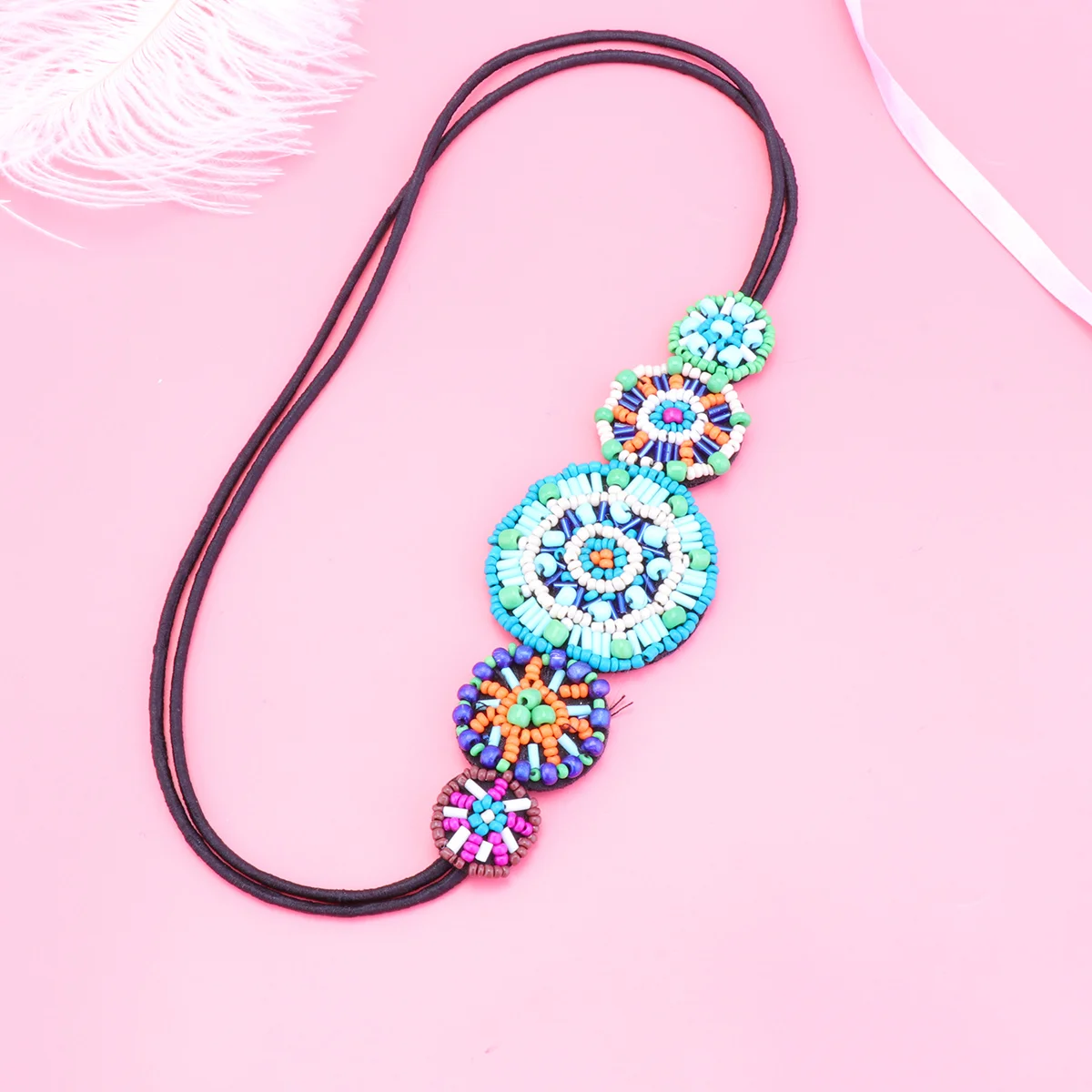 

Beadwork Women Headband Headpiece Elastic Hair Hoop Accessories Rhinestone Outfit