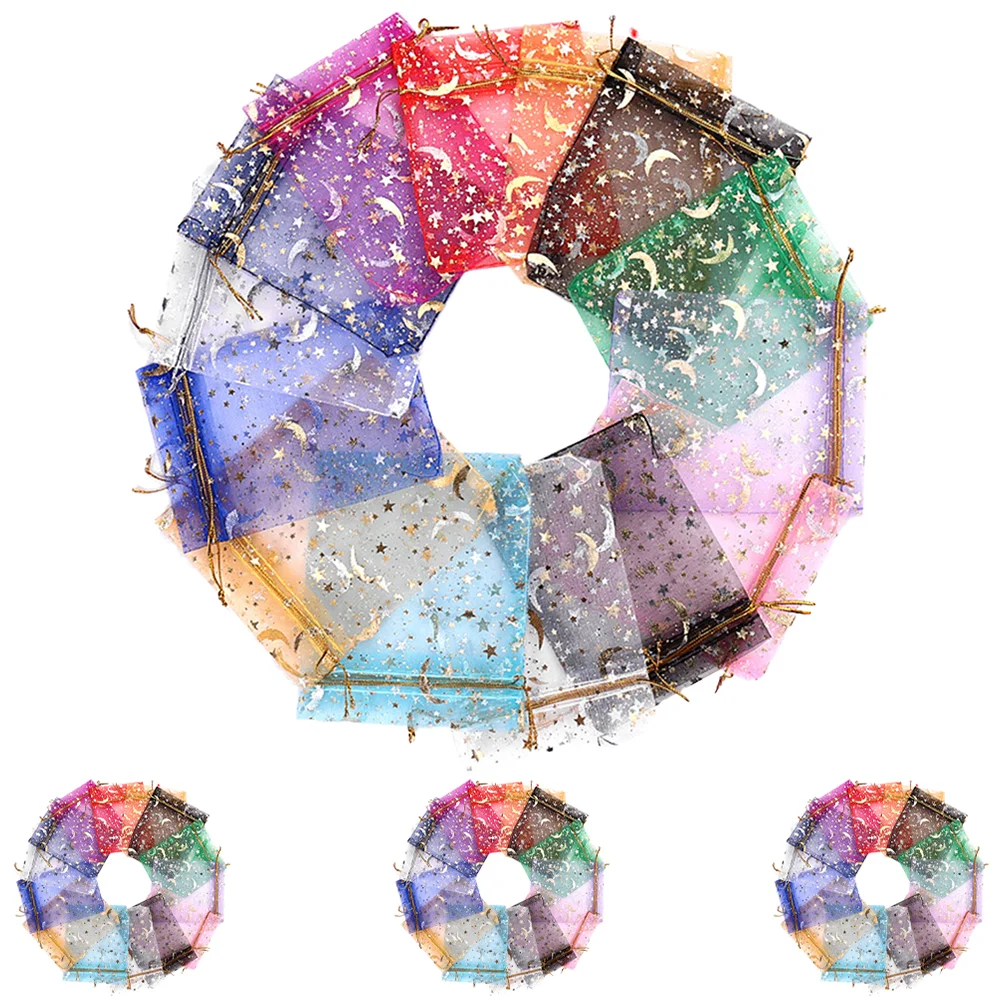 

100 Pcs Small Organza Bags Clear Gift Moon Drawstring Wedding Candy Bride Favors