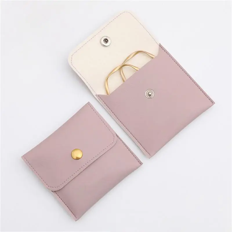 50Pcs Imitation Leather PU Jewelry Bag 6 * 6cm Snap Fastener Superior Soft Gift Bracelet Necklace Wrapping Bag Storage Pouch