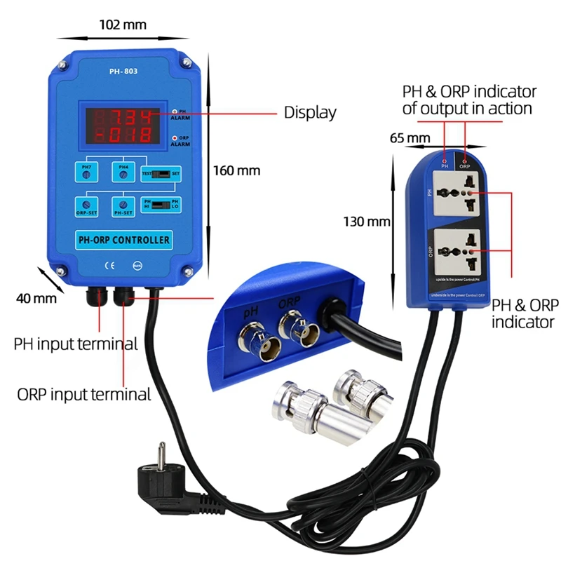Digital 2&amp1 PH ORP Monitor Redox Controller Blue For Aquarium Hydroponics Plant Pool Spa W/ Output Power Relay US Plug