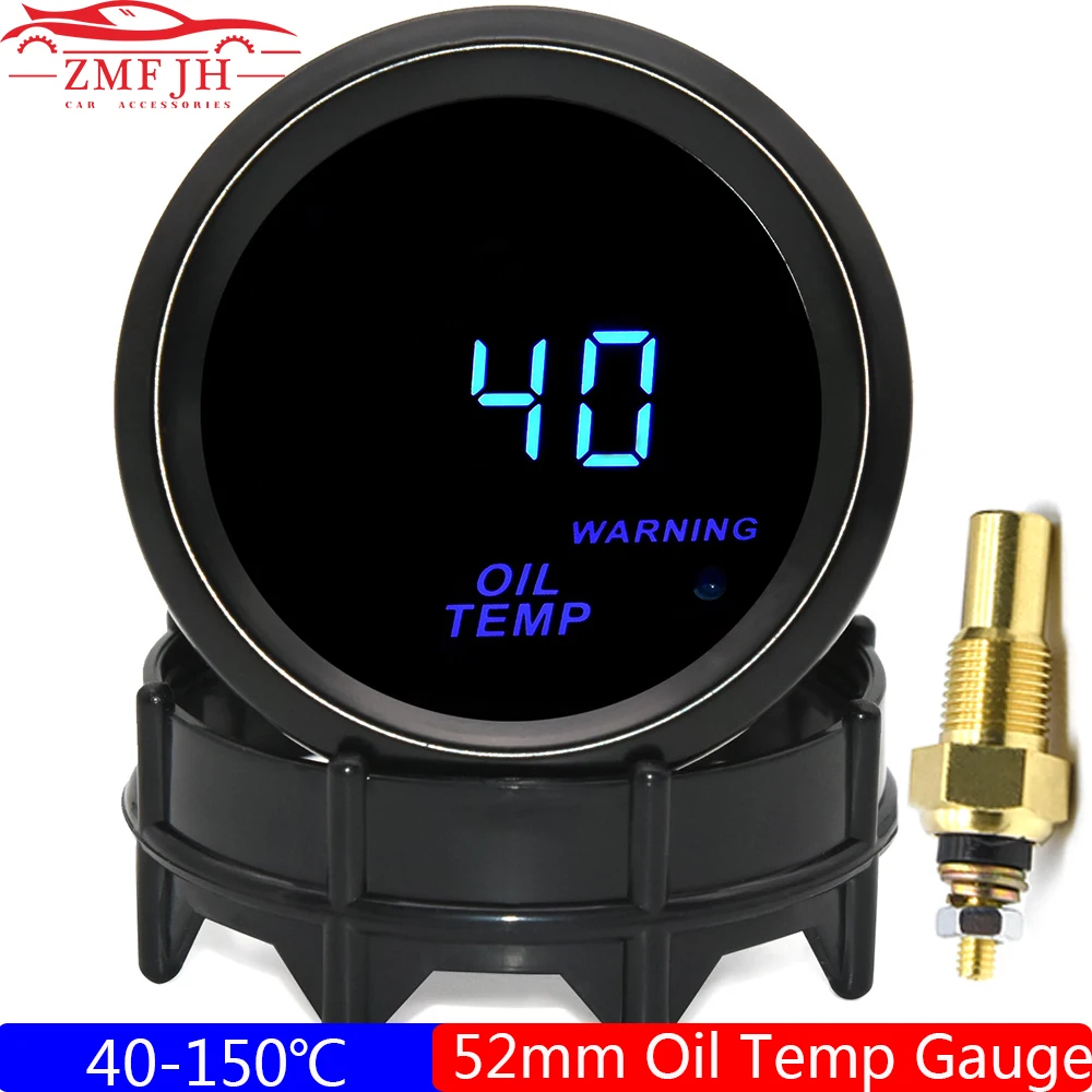 Smoke Lens Oil Temperature Gauge with Warning Light 40-150 Celsius 52mm Oil Temp Meter 1/8NPT Oil Temp Sensor fit Gasoline Car