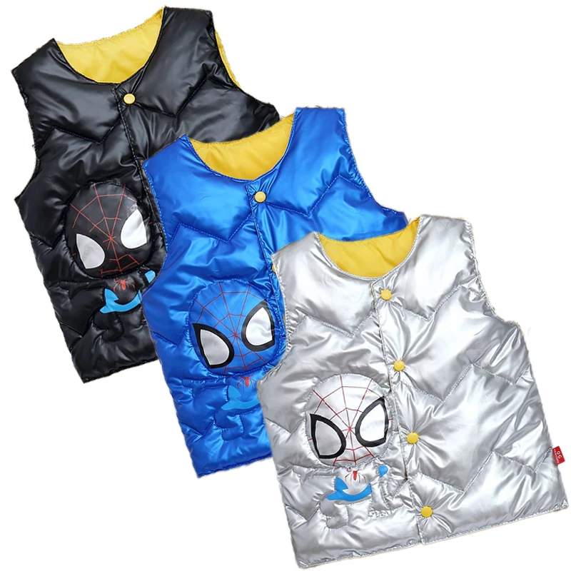 

2022 New Children SpiderMan Spring Autumn Vest Baby Girl Boy Down Cotton Cartoon Print Sleeveless Jacket 2-6 Years Kid Clothes