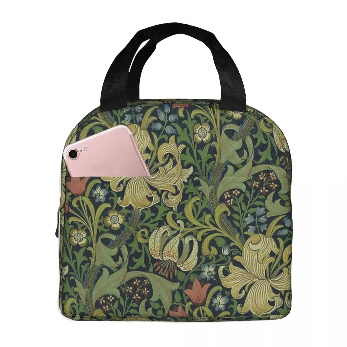 William Morris Lunch Bag Portable Insulated Canvas Cooler Floral Vintage Victorian Flowers Thermal Food Picnic Lunch Box