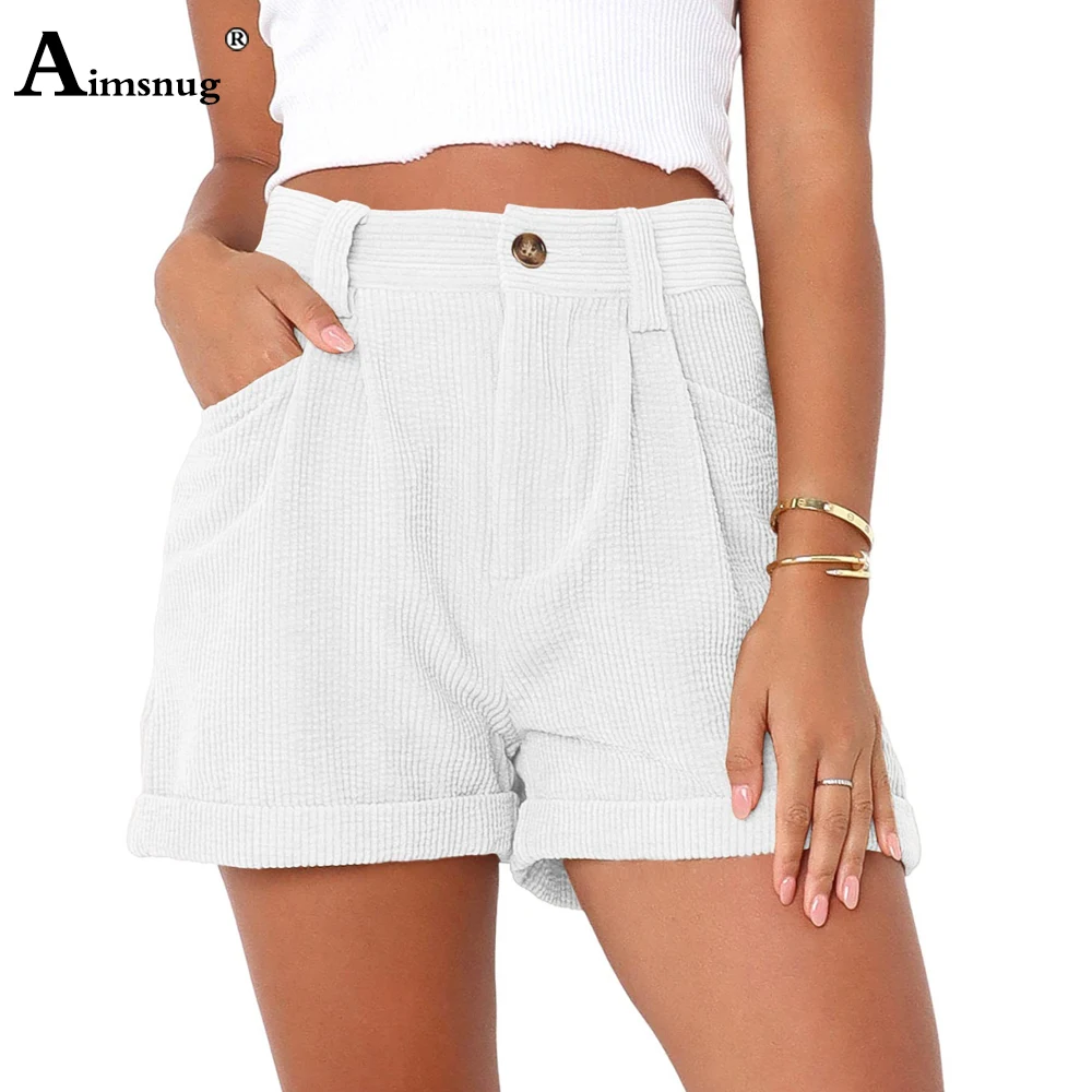 

Новинка 2023, женские вельветовые шорты Aimsnug с высоким вырезом, женские шорты большого размера 3xl, американские и европейские повседневные короткие брюки с карманами