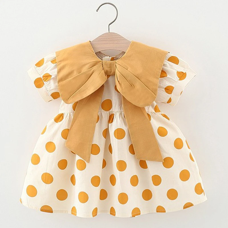 

Summer Newborn Baby Girl Birthday Dress Short Sleeve Cotton Dot Printing Infant Baby Girl Princess Dress Children Clothing