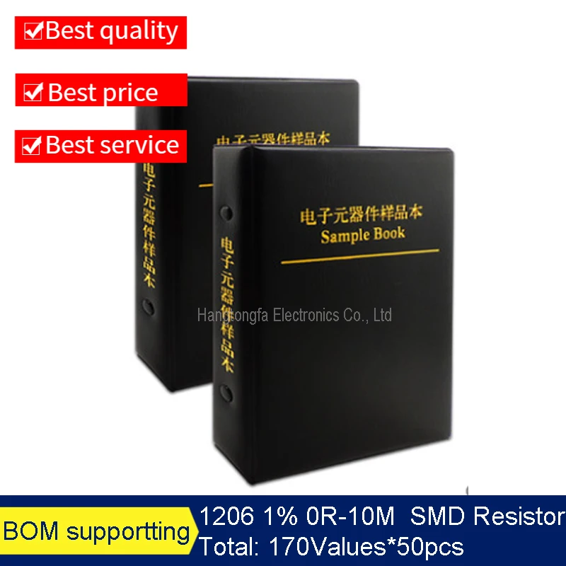 Resistor Sample Book 1206 1% SMD 1K 2K 10K 1/4W 0R-10M 170valuesX50pcs=8500pcs Resistor Kit 0R~10M