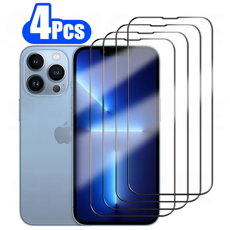 

4Pcs Full Cover Protective Glass On the For iPhone 13 12 11 Screen Protector For iPhone 7 8 Plus 11 12 13 Pro X XR XS MAX Glass
