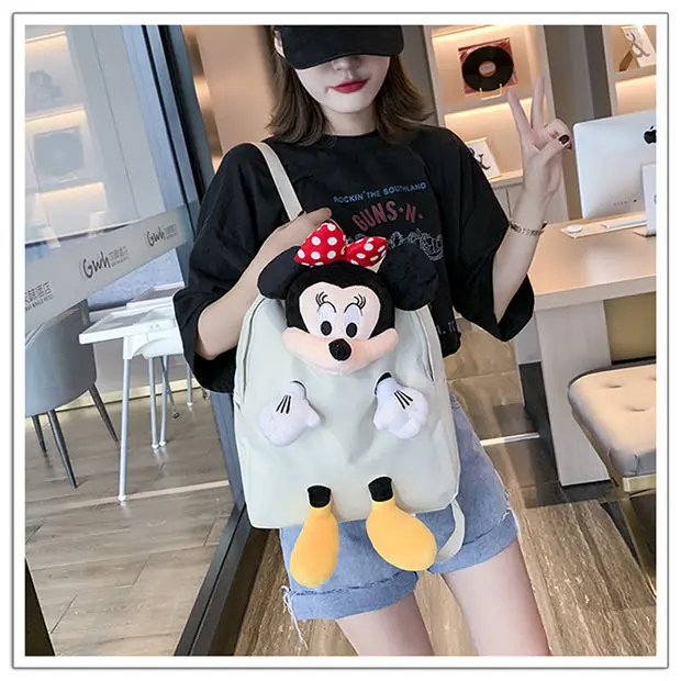 Disney Minnie Mickey Student Canvas Cute Cartoon Doll School Bag Leisure Personality Large Capacity Adjustable Backpack