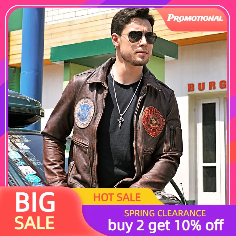 2022 винтажная коричневая мужская куртка из натуральной кожи в стиле милитари