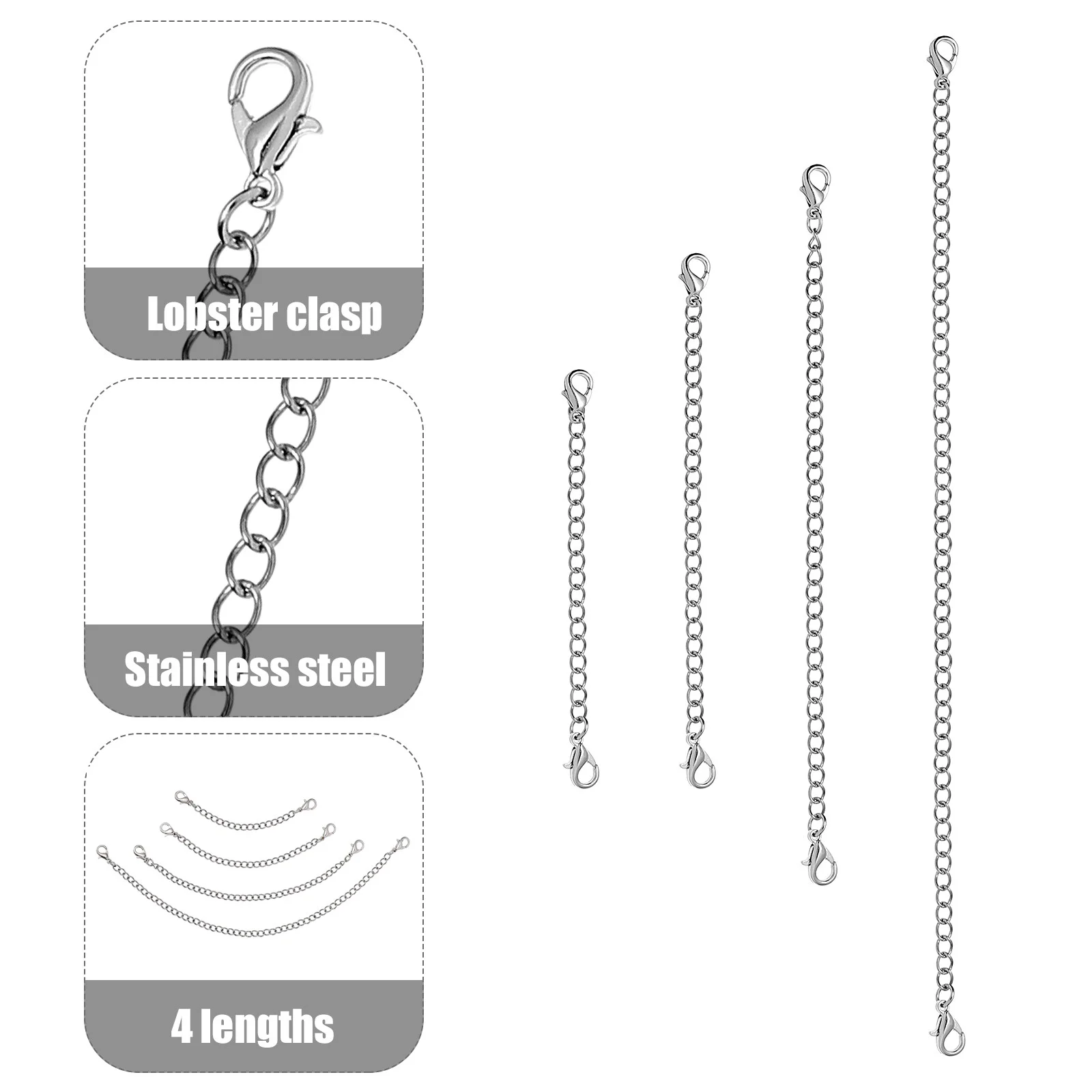 Jewelry Necklace Extension Chain Lobster Clasp Stainless Steel The Double-headed Buckle Extender Set Anklet