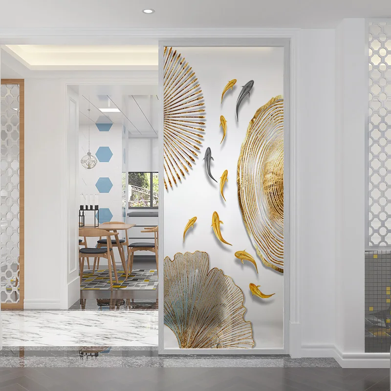 

Art glass custom partition screen living room porch background wall decoration frosted translucent tempered craft fish