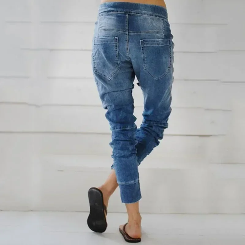 Модные Повседневные джинсы на шнуровке женские зимние новые с эластичным поясом