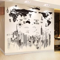 shijuekongjian world map wall stickers diy buildings mural decals for living room office muurstickers decoration accessories