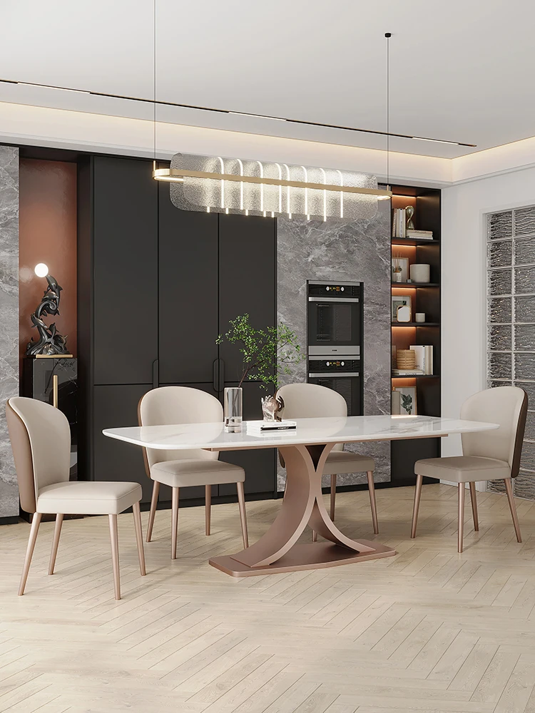 

Каменная тарелка, обеденный стол и стул, современная простая семейная прямоугольная тарелка из нержавеющей стали