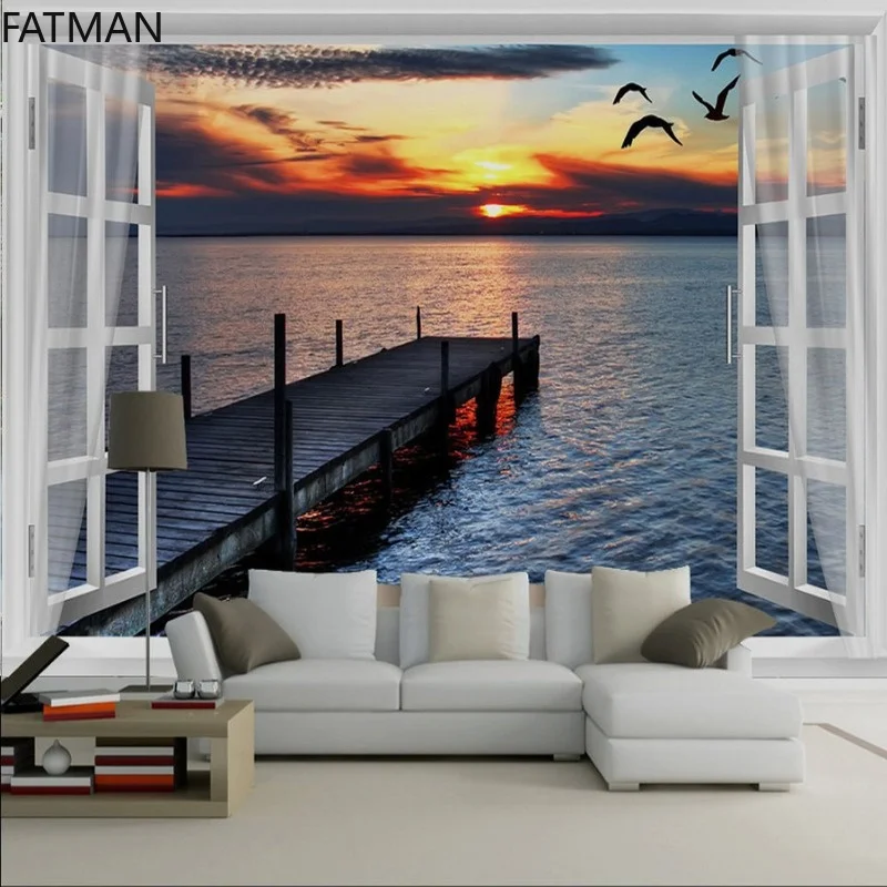 

Фотообои FATMAN на заказ для пляжа, яркий фон для телевизора, 3d обои, морской пейзаж, Настенная кофейня, ткань для стен, Прямая поставка