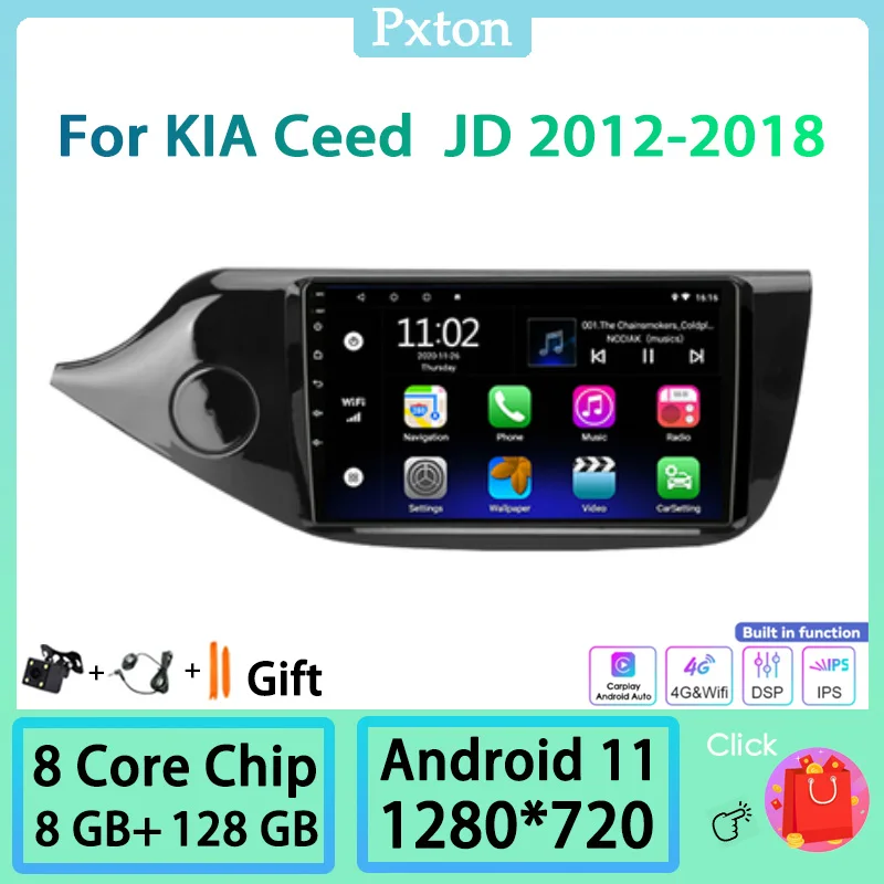 

Pxton Android Car Radio Stereo Multimedia Player For KIA Ceed JD 2012-2018 4G WIFI Carplay Andoroid Auto GPS Nav 8G+128G BT DSP