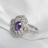 meibapj natural amethyst gemstone fashion flower ring for women real 925 sterling silver fine charm jewelry