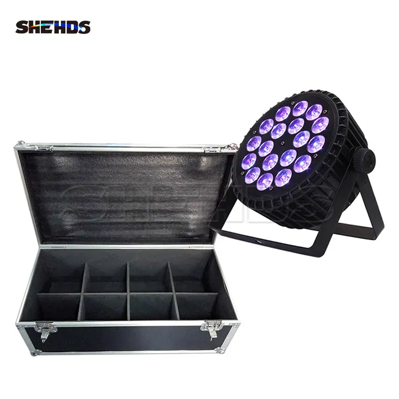 

Flight Case with 4/6/8pcs Led Aluminum Par Light 18x18W RGBWA UV DMX Stage DJ Disco Wedding Party Bar Stage Spotlight SHEHDS