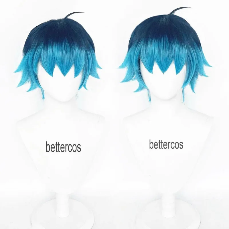 Термостойкие синтетические парики для косплея, короткие черные и синие волосы, с шапочкой для Хэллоуина из аниме «лука куфпаин»