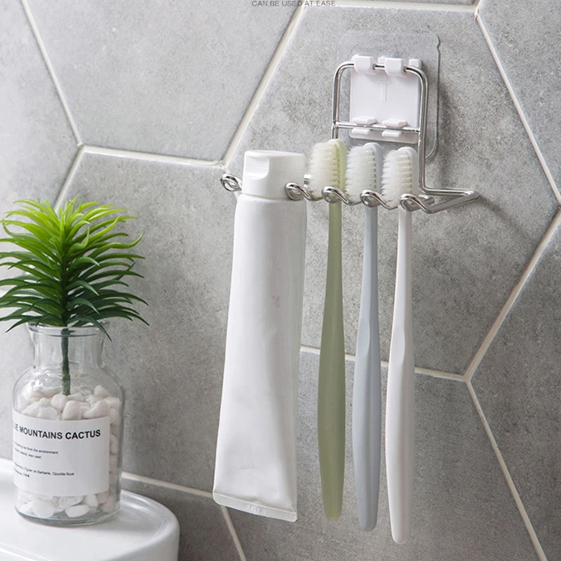 

Toothbrush Holder Stainless Steel Toothpaste Storage Rack Bathroom Accessories Razor Toothbrush Dispenser Bathroom Storage Rack