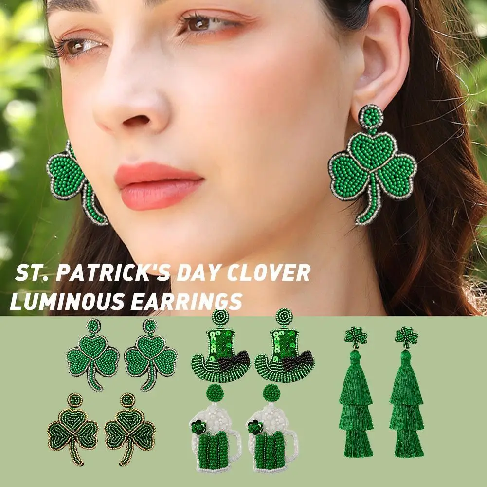 Luck Leaf ST. PATRICK'S Day Seed Bead Earrings For Women Triple Shamrock Clover Trendy Earrings Luck Of The Irish March Jewelry