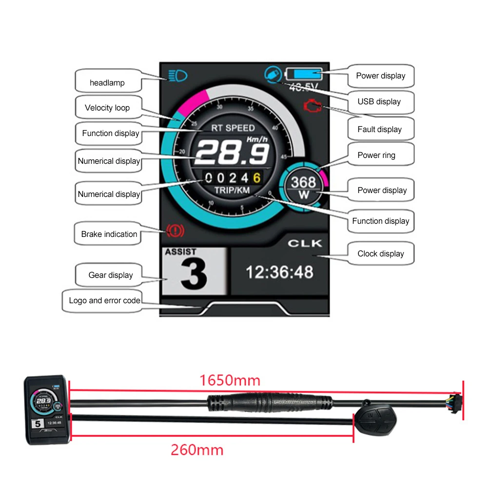 

Durable High Quality Practical Brand New Color Display Bike Screen USB Charging 3.5 Inch TFT Screen 3/5/9/6 Gears