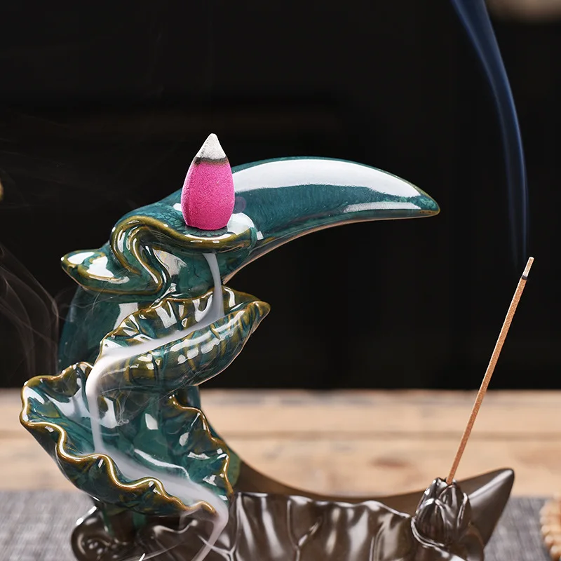 Moonlight Over The Pond Waterfall Backflow Incense With 20 Cones Stick Holder Aromatherapy Ornament Zen