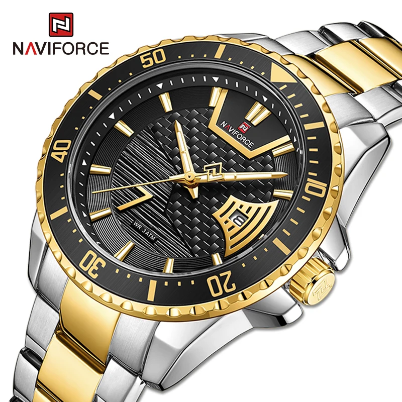 NAVIFORCE Men Luxury Watches Business Casual Gold WristWatch For Men Military Stainless Steel Waterproof Quartz Clock Watch Male
